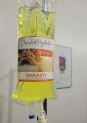 Close-up of a hydration drip inside the Drenched clinic